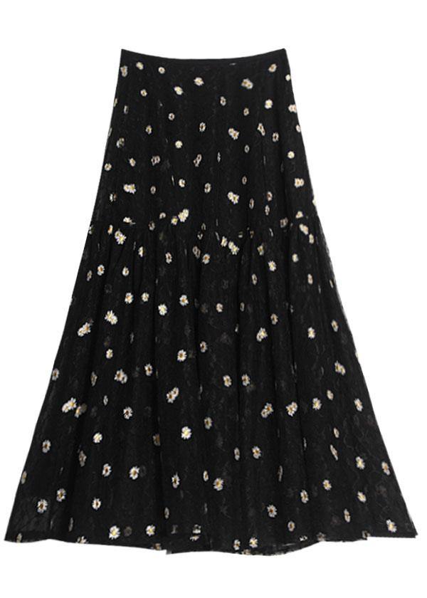 Organic Black Lace Embroideried Summer a Line Skirt