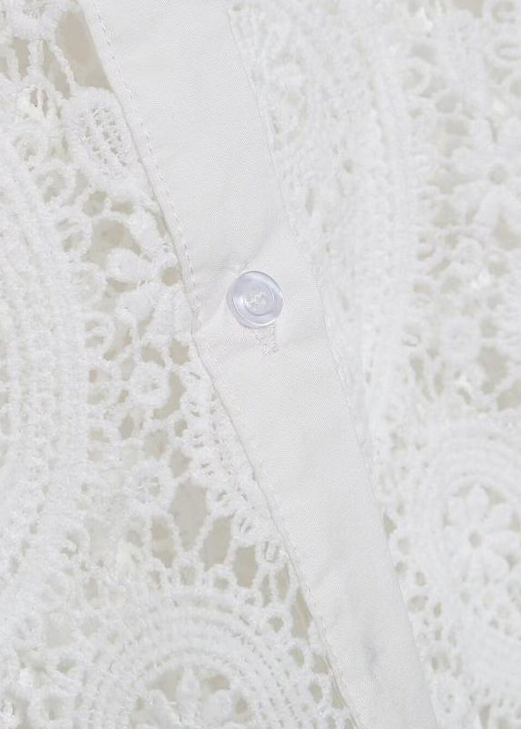 White Peter Pan Collar Hollow Out Lace Shirt Fall