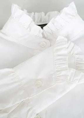 Natural White Cotton Clothes for Ruffles Stand Collar Loose Summer Blouse