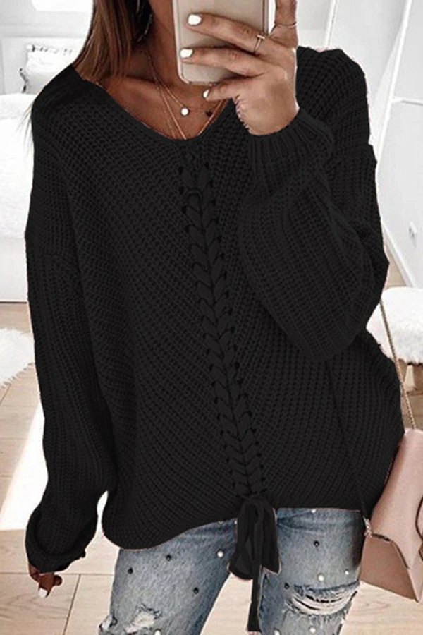 Color Drawstring Knitted Sweater