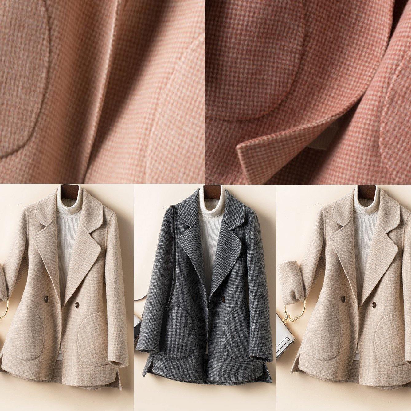 Natural Rose Plaid Tunics for Ideas Notched Pockets Woolen Coats