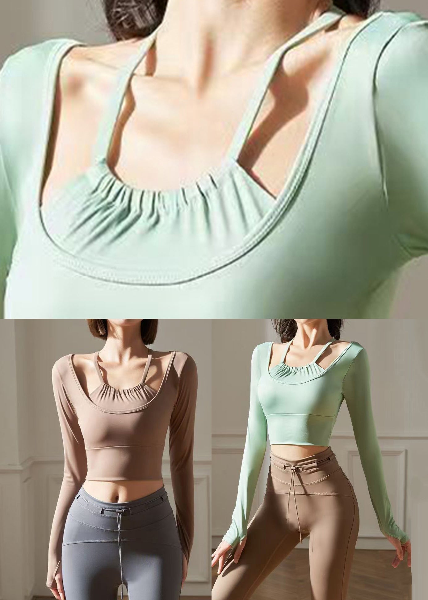 Chocolate Halter Sports Bra Tank Top Long Sleeve