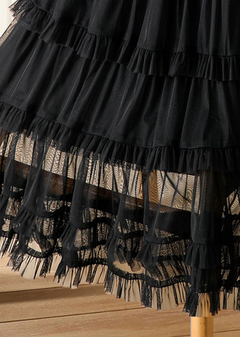 Black Ruffled Elastic Waist Tulle Long Cake Skirts