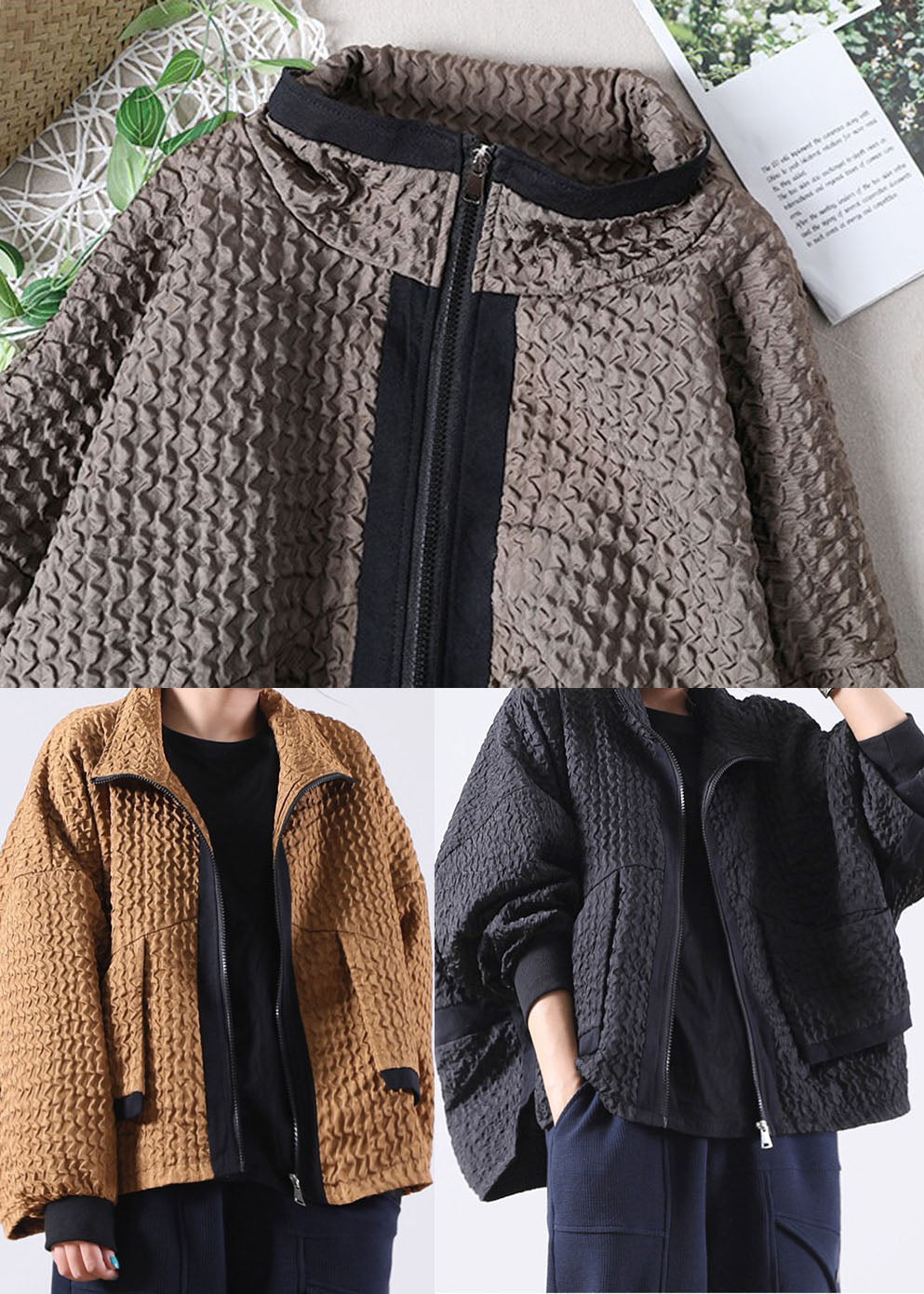 Caramel Zip Up Low High Design Corduroy Coat