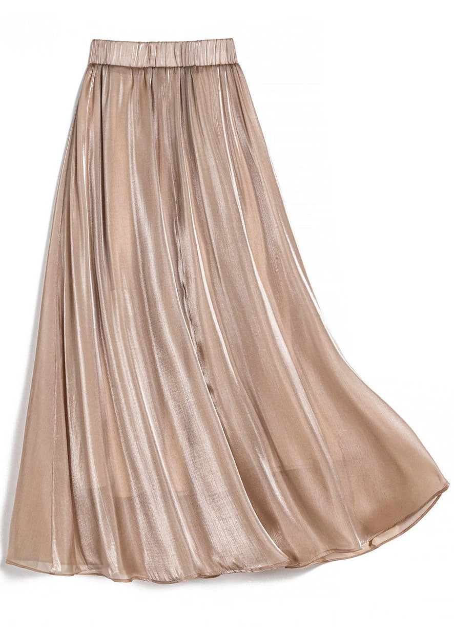 Khaki Elastic Waist Draping Silk Beach Skirt Summer