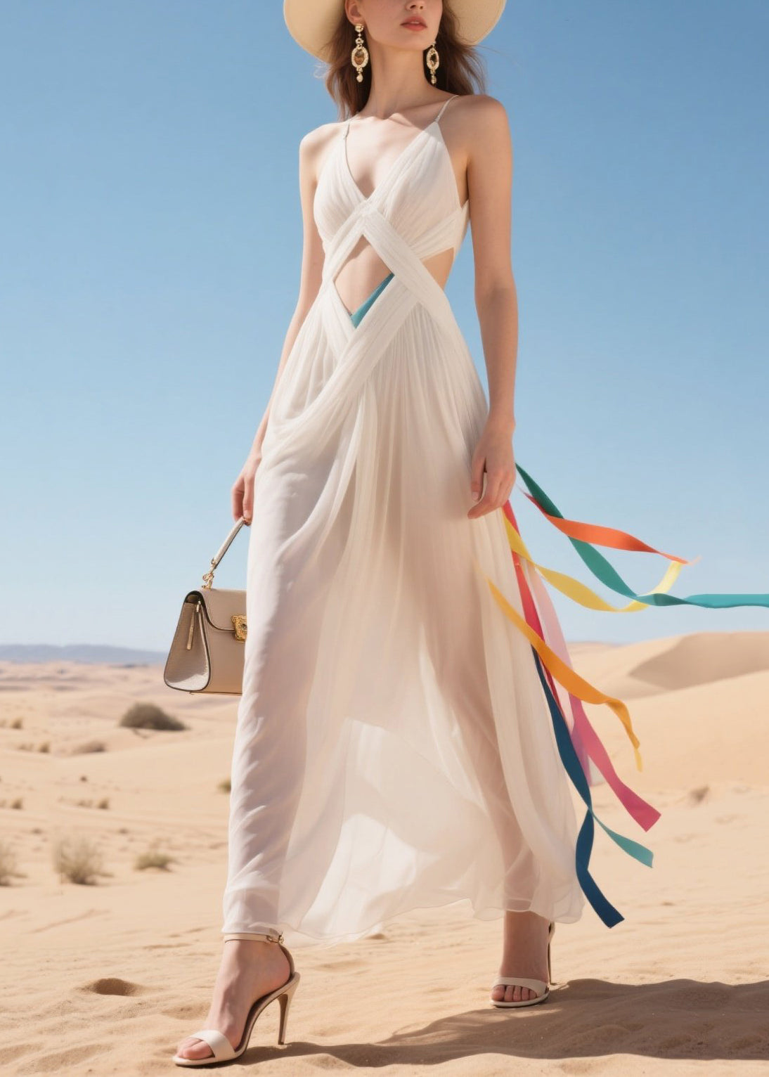 White Sheer Hollow Out Tulle Beach Dress Summer