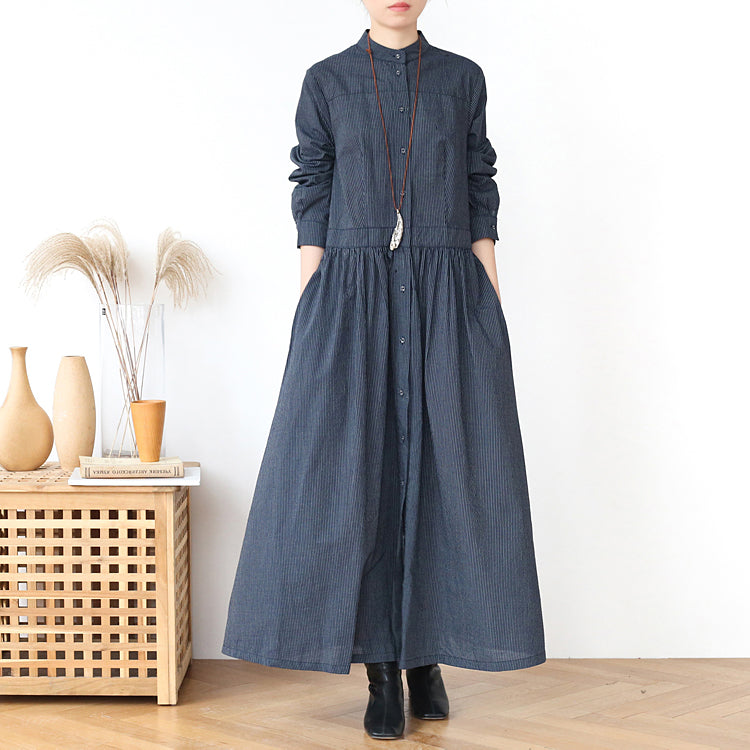 Autumn Cotton Stripe Loose Dress