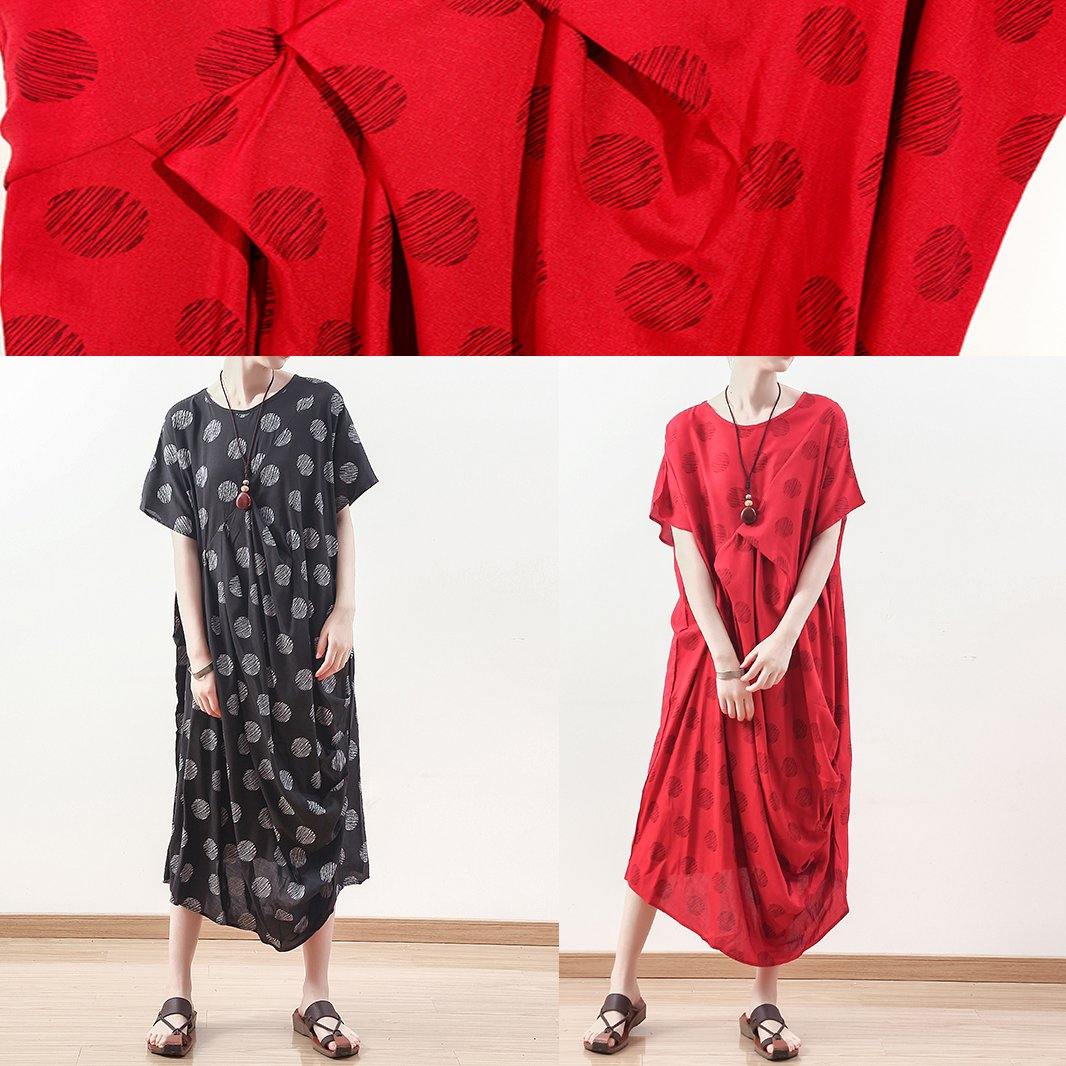 French Black Prints Linen Dress Sewing Draping Long Summer Dresses