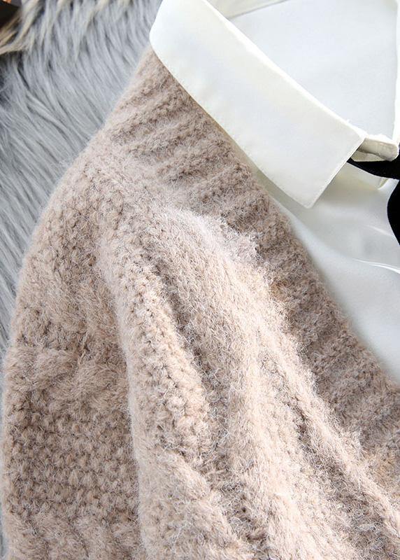 Aesthetic Knitwear Loose Fitting Pink V Neck Pockets Knit Cardigans