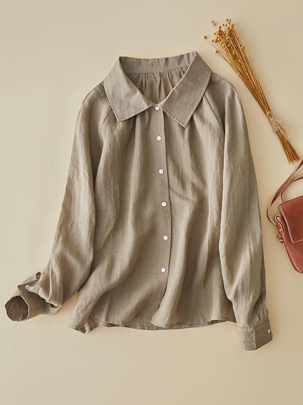 100% Linen Lapel Loose Shirt in One-size in Color