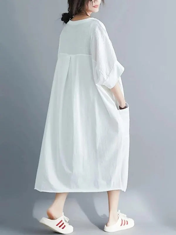 Style White Cotton Quilting Dresses O Neck Low High Design Dresses