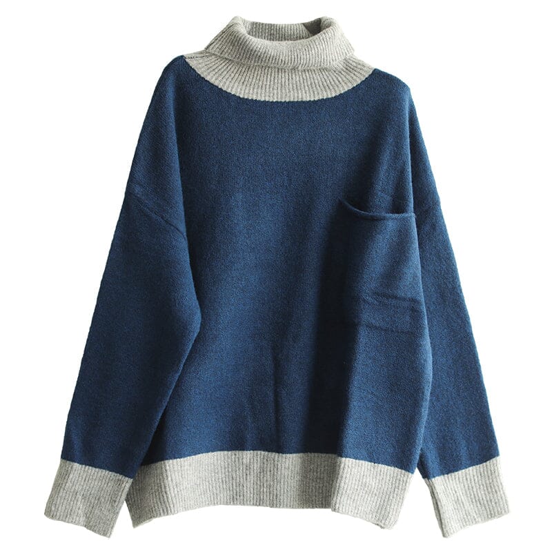 Winter Color Matching Turtlenewck Knitted Sweater