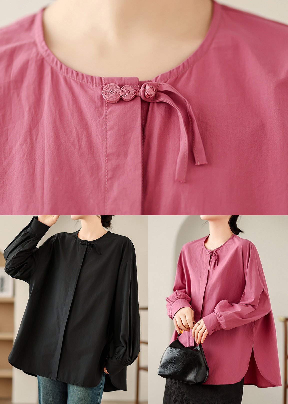 Black Oversized Patchwork Cotton Shirts Spring