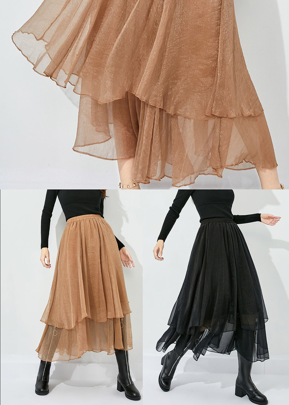 Black High Waist Layered Design Tulle Skirt Summer