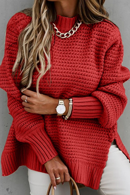 Round Neck Side Slit Sweater