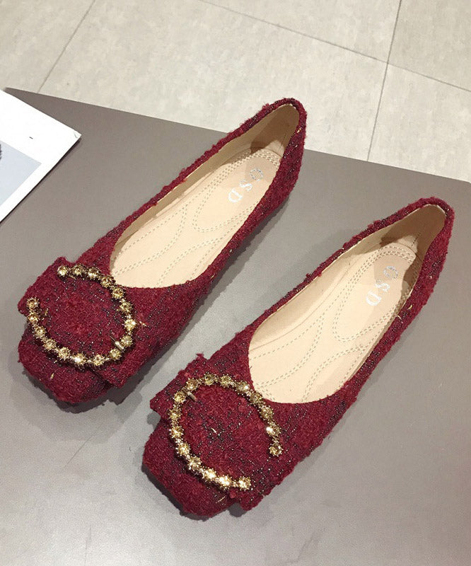 Red Cotton Fabric Diamond Splicing Flat Feet Shoes