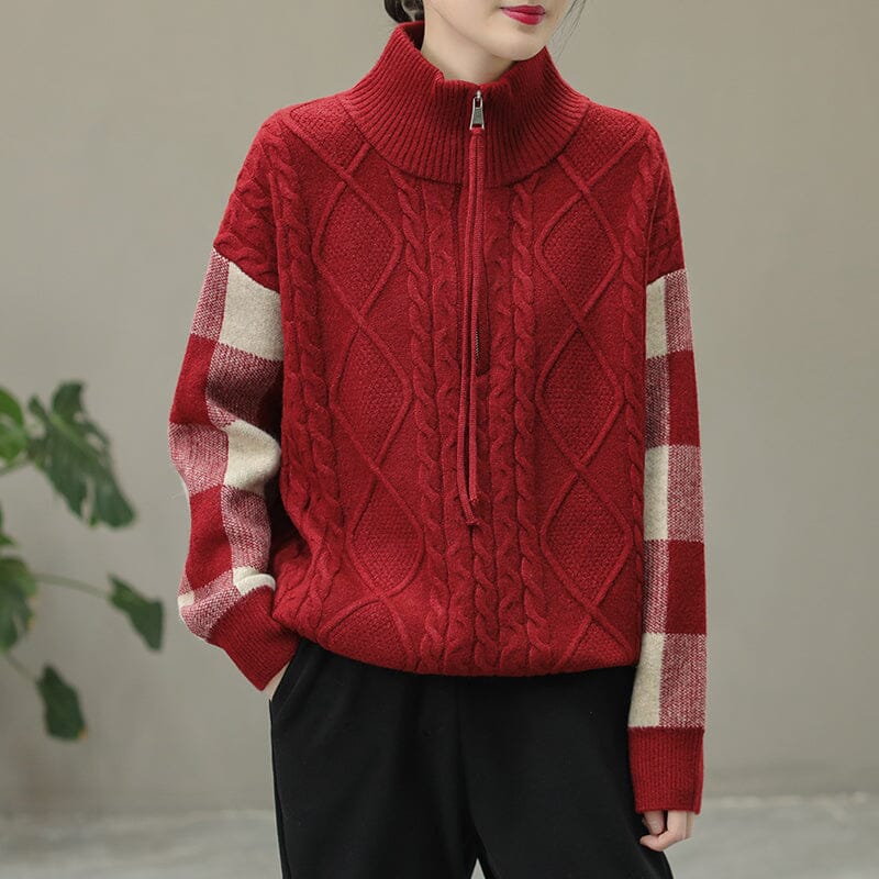 Winter Color Matching Zipper Sweater