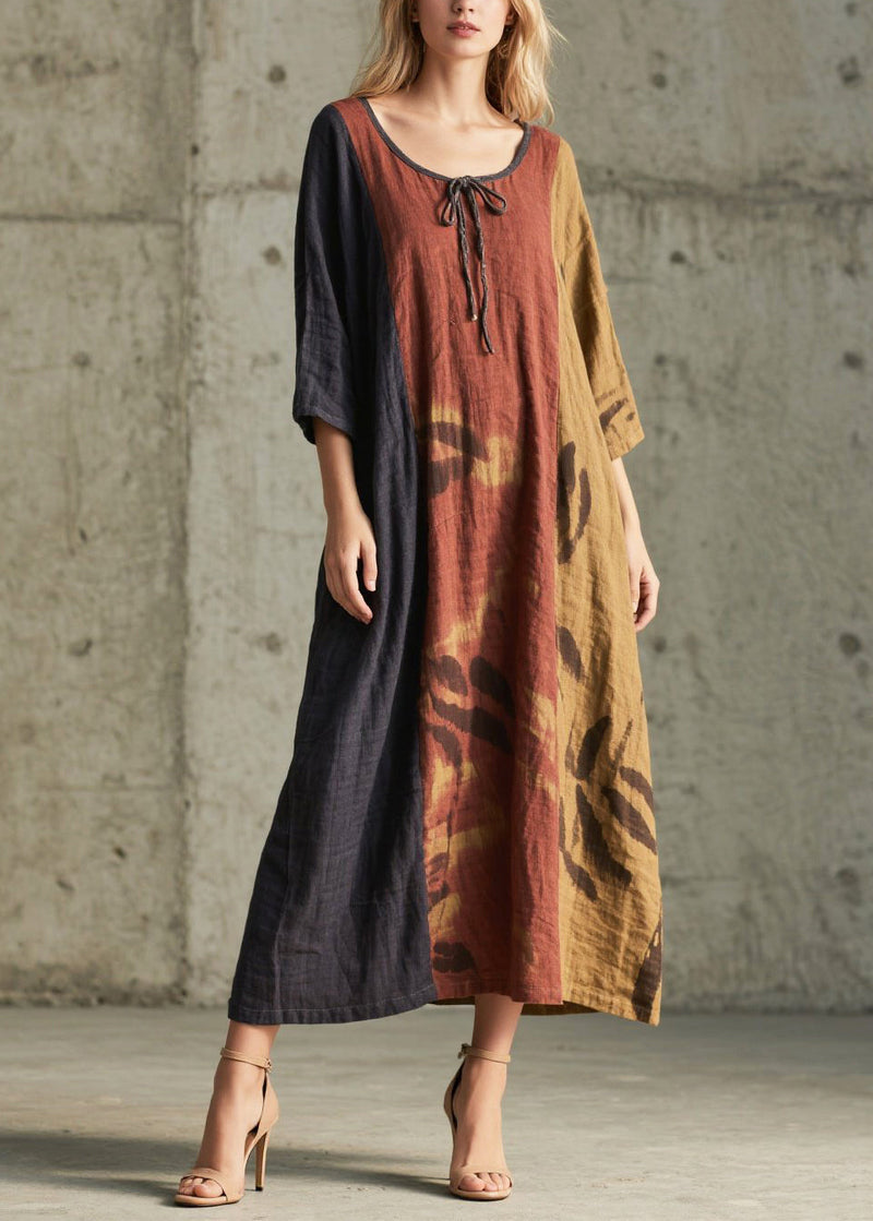 Classy Mixed Color Oversized Print Cotton Holiday Dress Summer