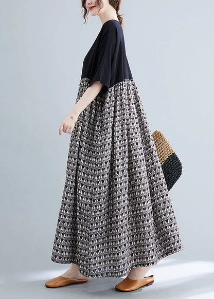 Colorblock O-neck Print Patchwork Vacation Dresses Short Sleeve