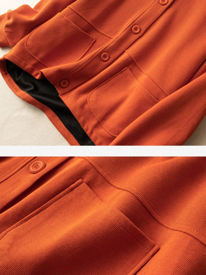 100% Natural Fabric Pure Color Buttoned Coat