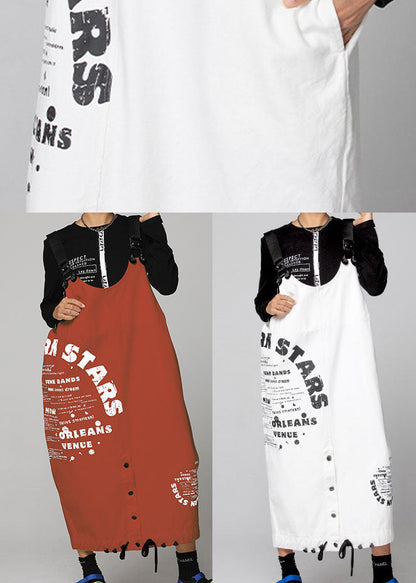 White Graphic Denim Drawstring Dresses