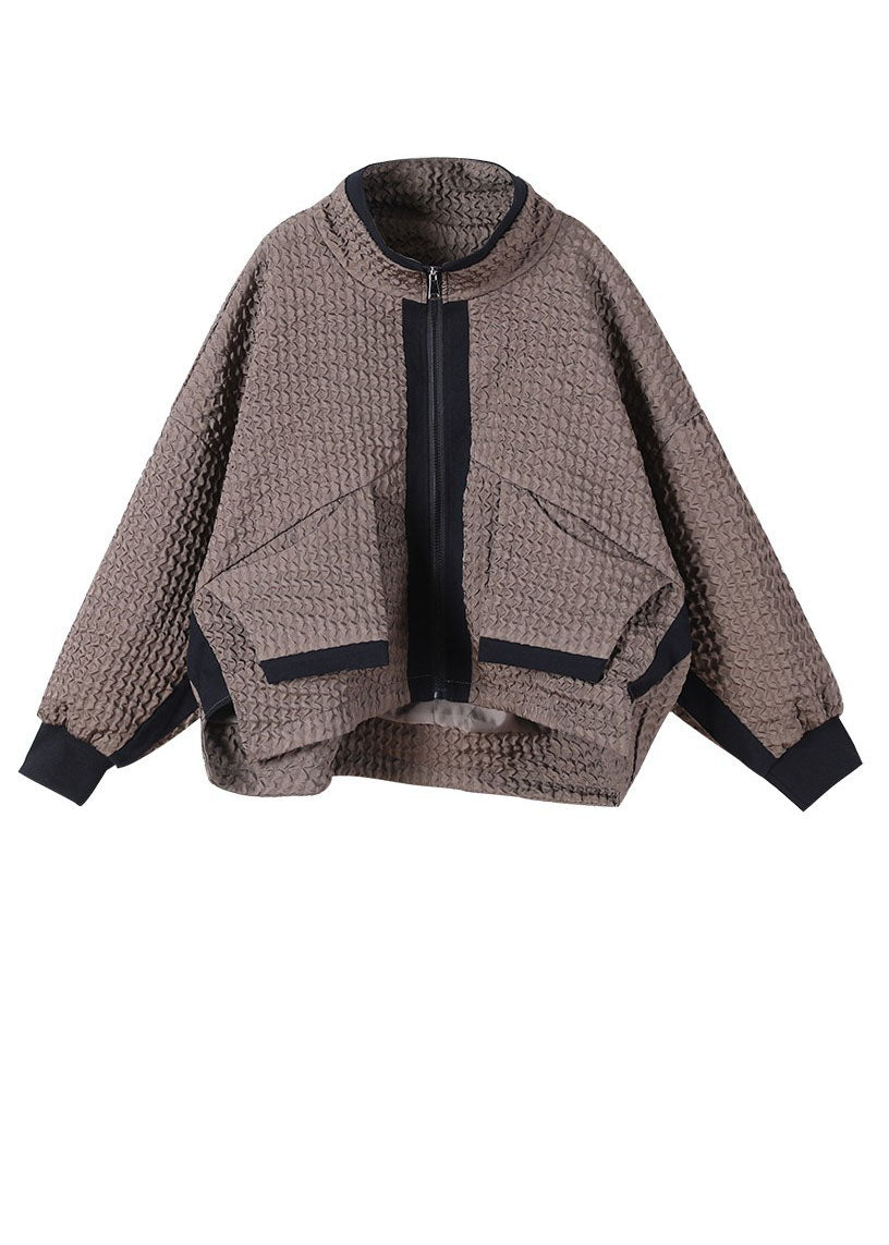 Caramel Zip Up Low High Design Corduroy Coat