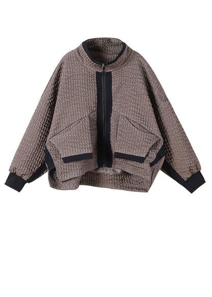 Caramel Zip Up Low High Design Corduroy Coat