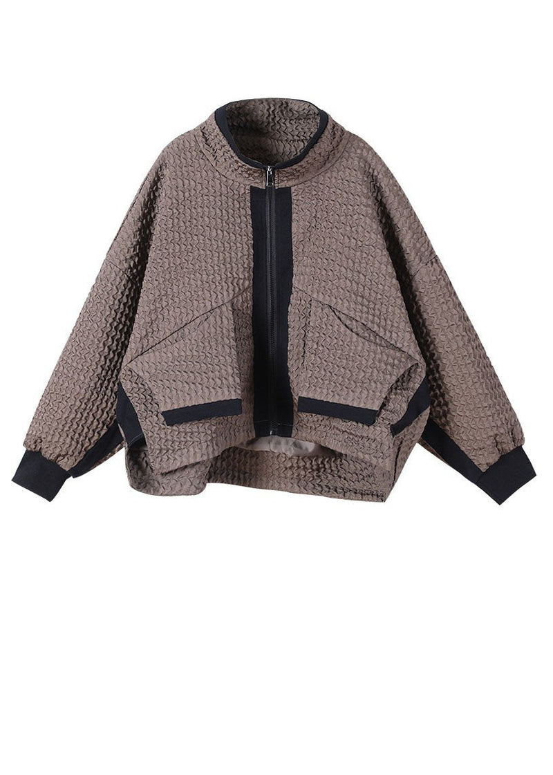 Caramel Zip Up Low High Design Corduroy Coat