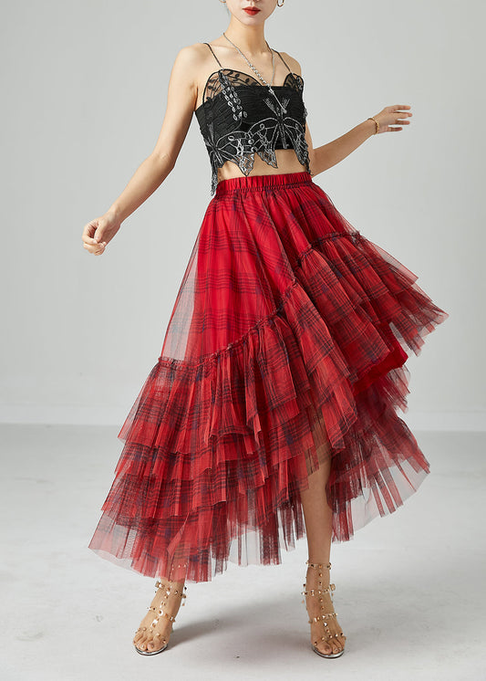 Mulberry Asymmetrical Patchwork Wrinkled Tulle Skirt Summer