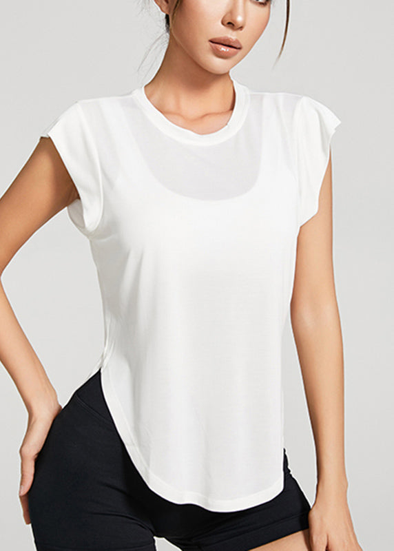 White O-neck Short Sleeve Yoga Tops