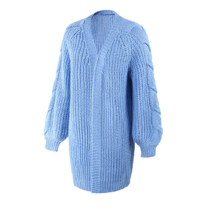 Lantern Sleeve Twist Cable Sweater Cardigan