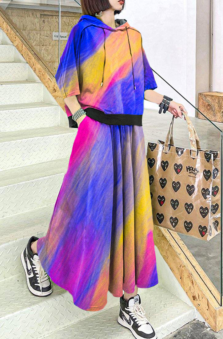 New Blue Geometry Spring Explosion Street Guard Two Piece Skirt