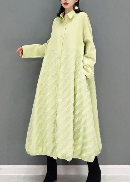 Green Striped a Line Skirts Maxi Dresses Button Spring