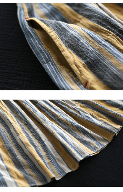 Literary Colorblock Striped A-line Skirt