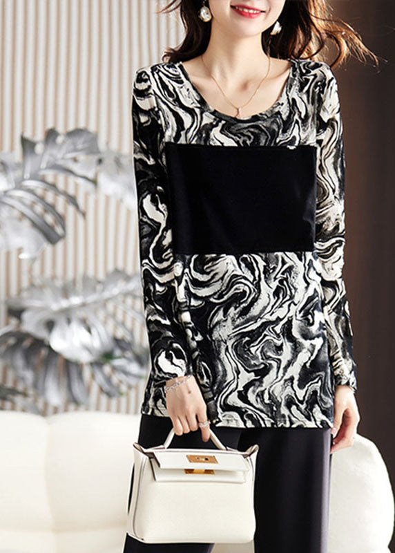 O-neck Contrast Color Print Tops Fall