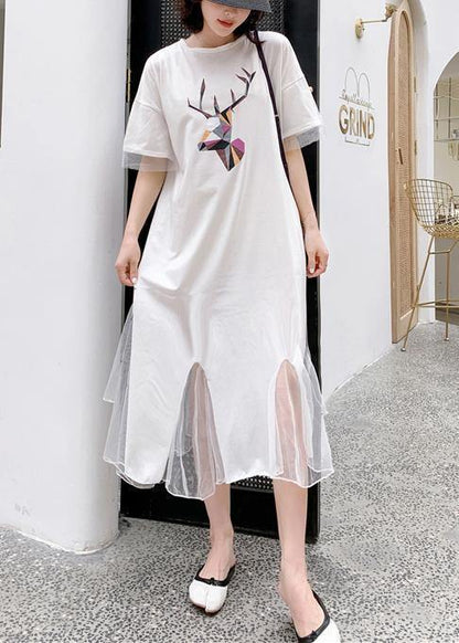 Italian White Patchwork Tulle Cotton Tunics Prints Traveling Summer Dress
