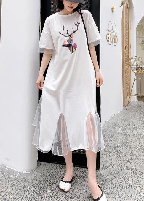 Italian White Patchwork Tulle Cotton Tunics Prints Traveling Summer Dress