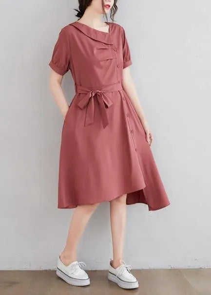Diy Red Clothes for Asymmetric Pockets Daily Dress