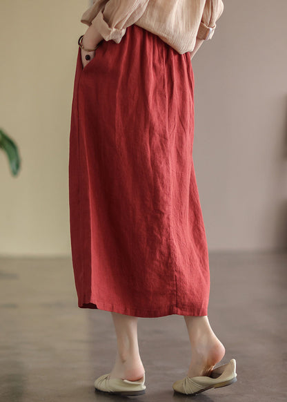 Red Wrinkled Embroideried Patchwork Cotton Skirts Summer