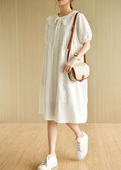 White O-neck Jacquard Summer Cotton Party Dresses Short Sleeve