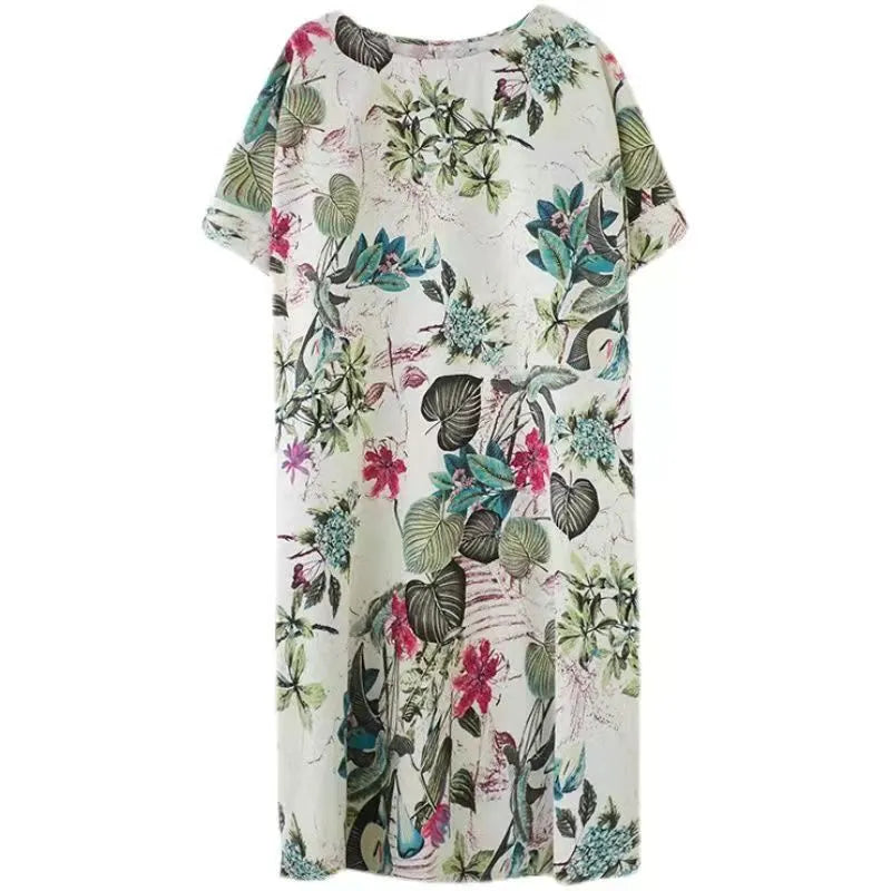 Cotton Dresses Clothing Shirt Dress Big Pockets Short Sleeve Cotton Clothing Dress