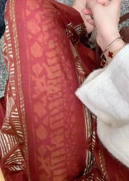 Red Asymmetrical Print Cotton Skirts Spring