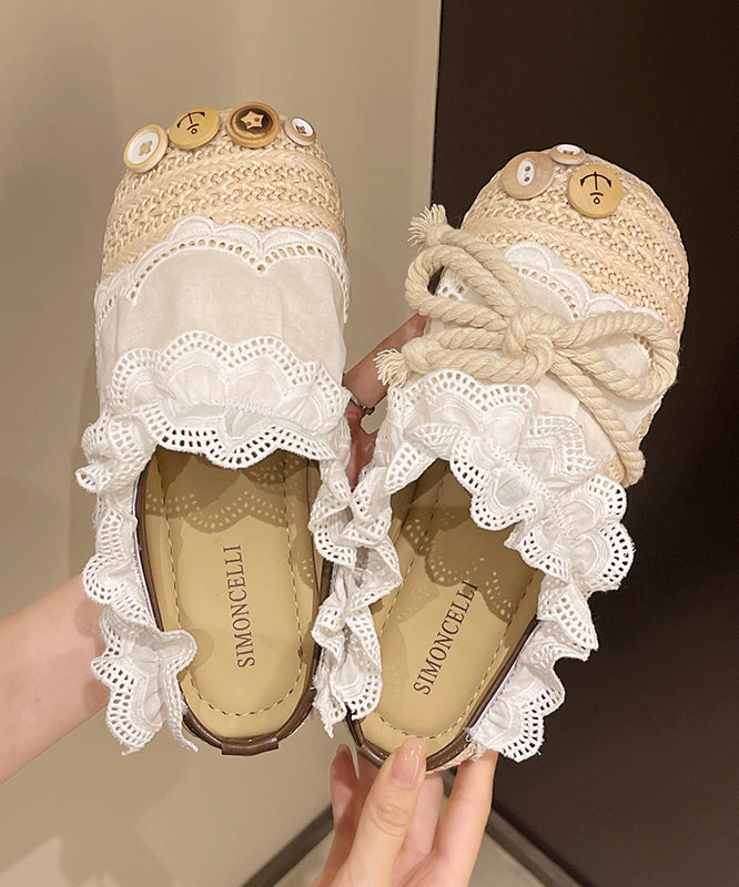 Beige Lace Splicing Comfy Slide Sandals