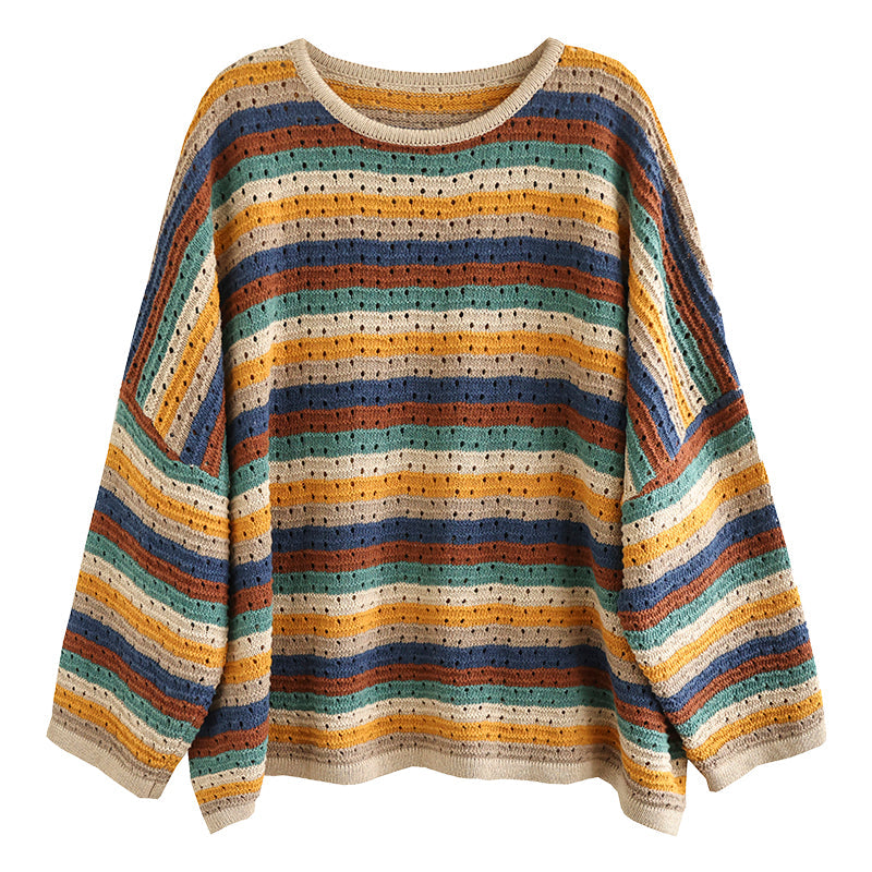 Autumn Color Matching Stripe Knitted Sweater