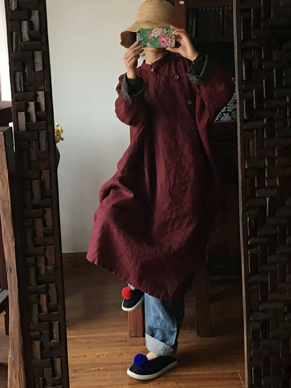 100%linen Embroidery Button Dress