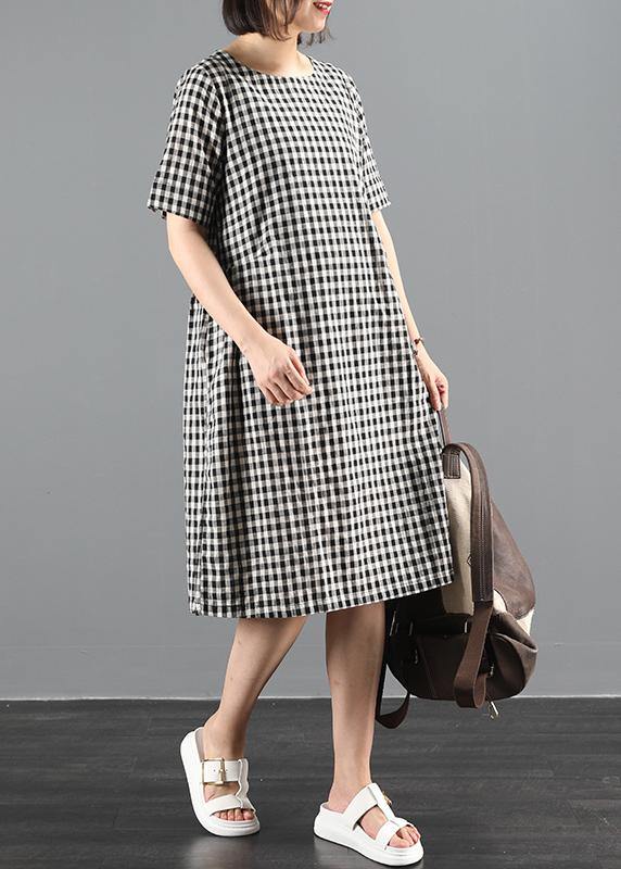 O Neck Summer Clothes Sewing Black Plaid Dresses