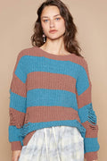 Julia® | Striped, long-sleeved sweater with a used look