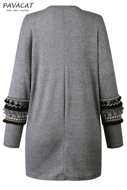 Cording Knitted Cardigan - Gray