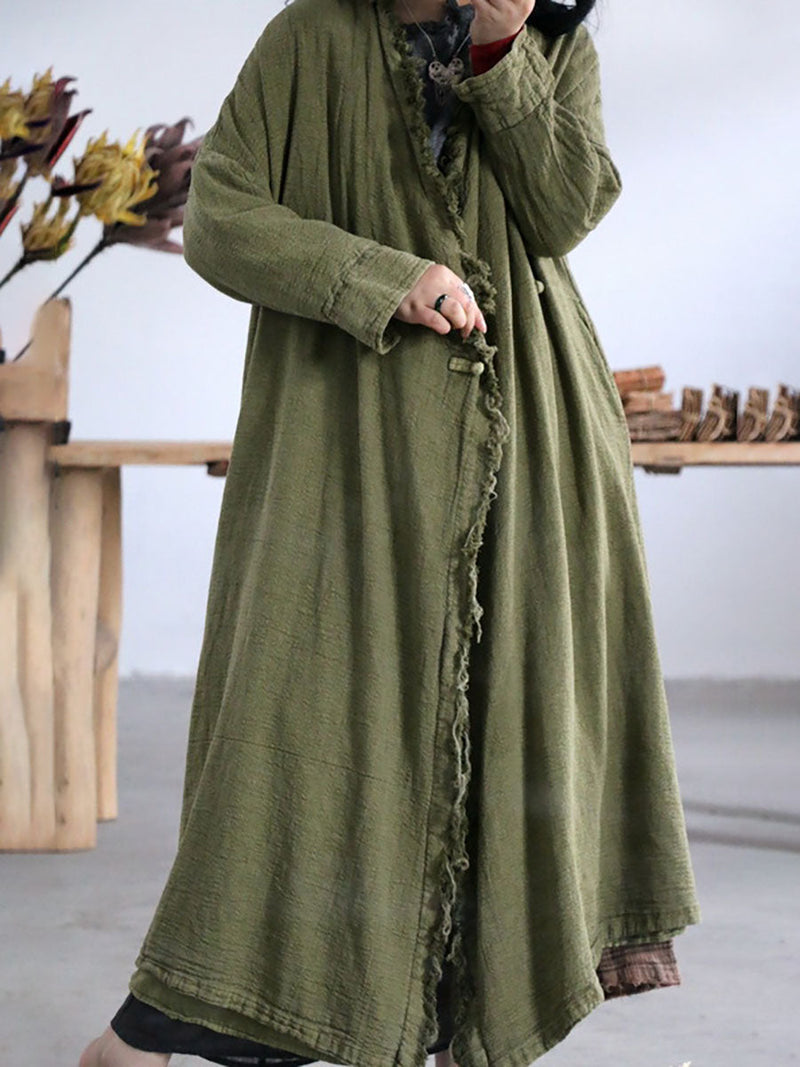 Artsy Worn Burrs Button Irregular Long Coat