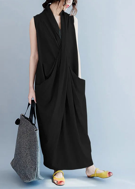 V Neck Sleeveless Loose Long Dress Split Hem Long Tank